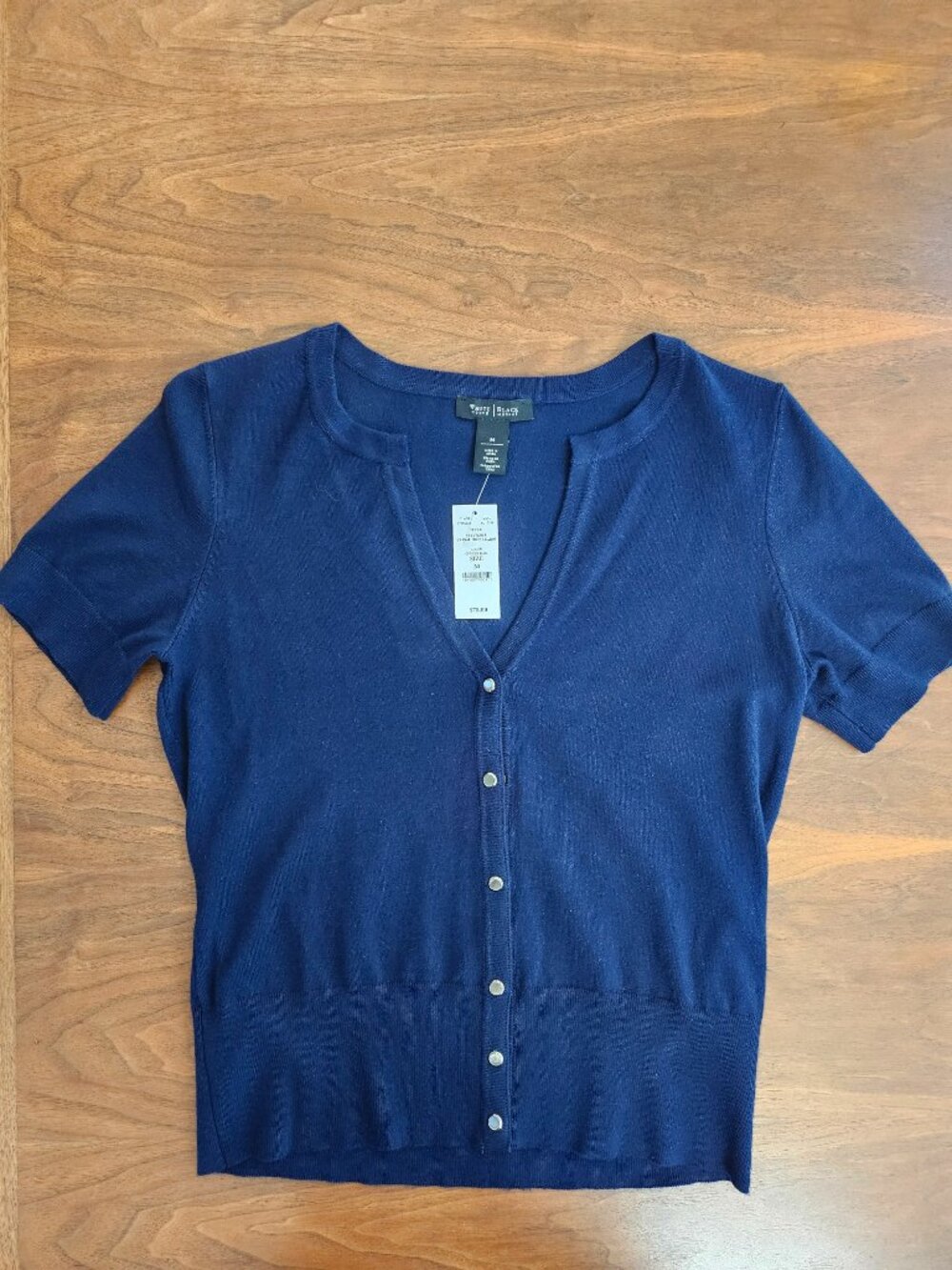 Whie House Black Market women's short sleeved navy sweater